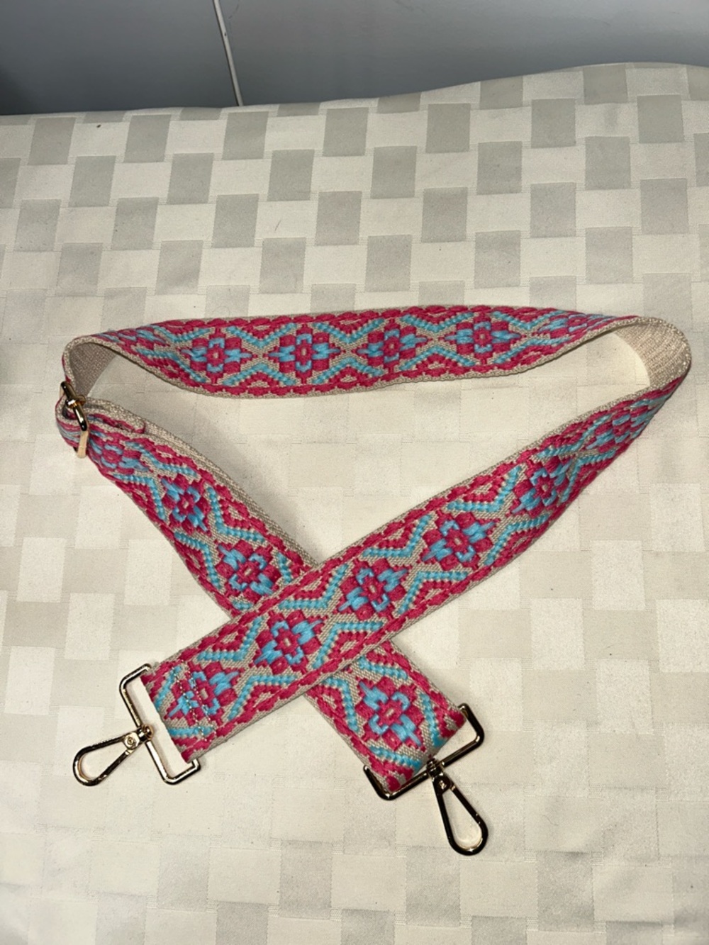 Ah Dorned Adjustable Woven Pink & Turquoise Bag Strap
